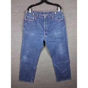 VTG Levis Jeans Mens 42x31 Blue Denim 501 USA Faded 90s Button Fly Suspender